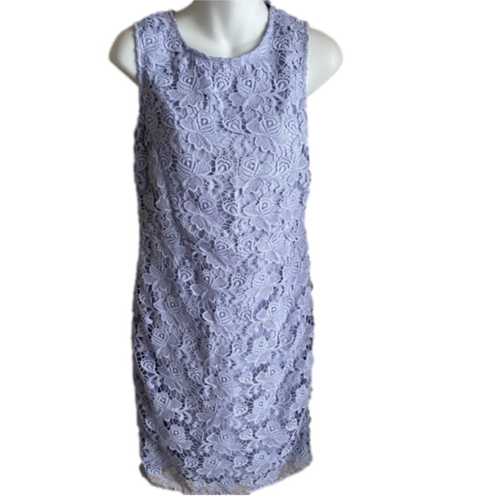 NWOT Banana Republic Sleeveless Lace Overlay Scoop Neck Sheath Dress in Lavender